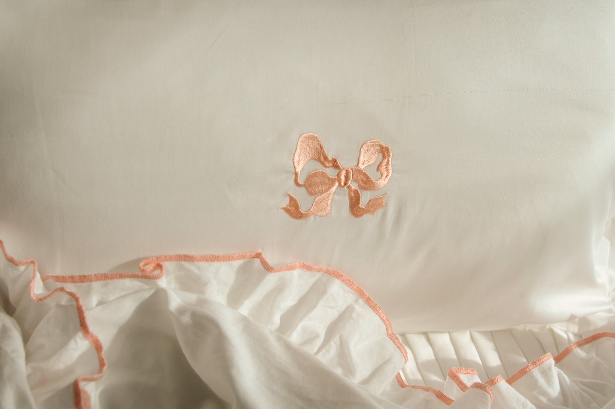 Arabella Bow Ruffle frill Pillow Case Pair