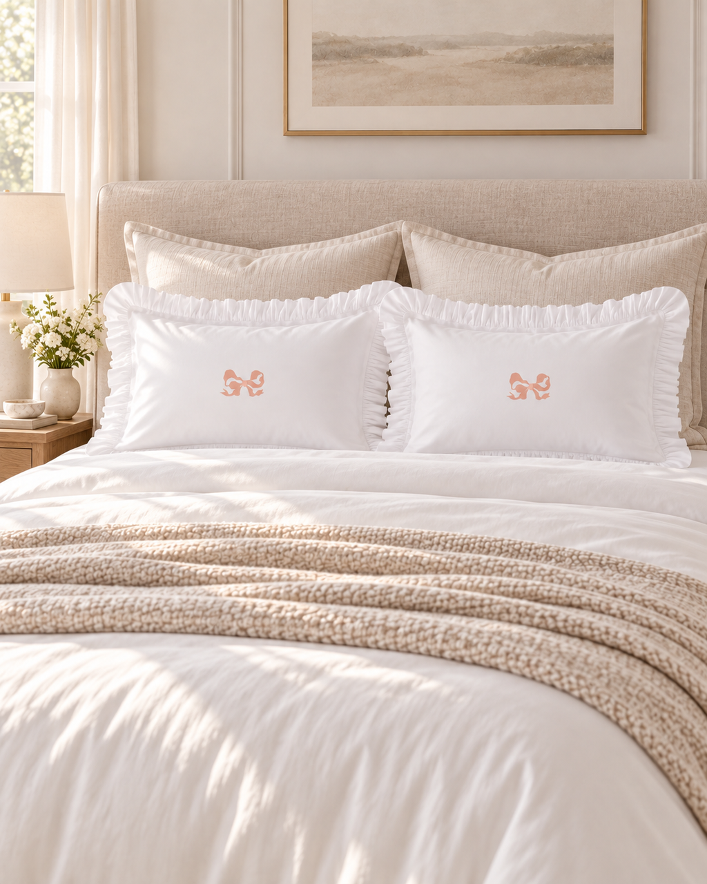 Arabella Bow Ruffle Frill Pillowcase Pair