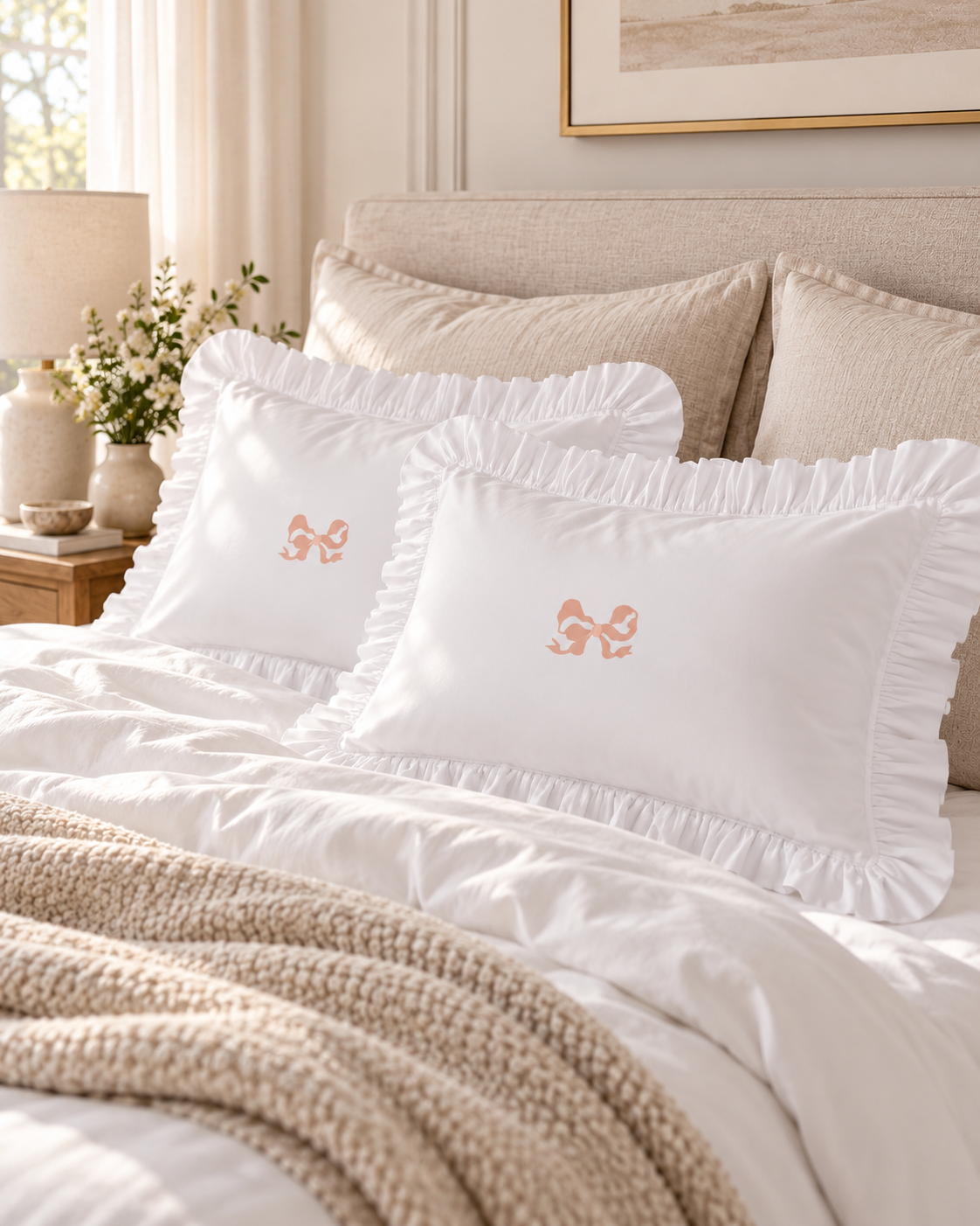 Arabella Bow Ruffle Frill Pillowcase Pair