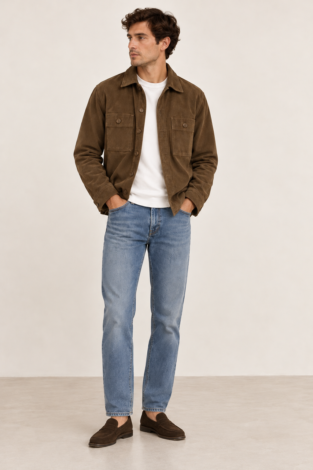 Suede Overshirt Jacket — Olive