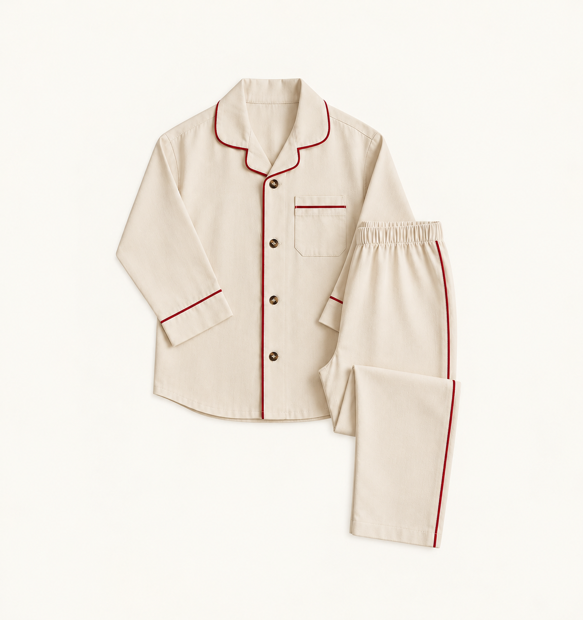 Sukun red heart cotton pyjamas in cream with contrast piping