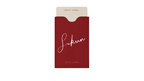 Red gift card holder with 'Sukin' branding on a white background