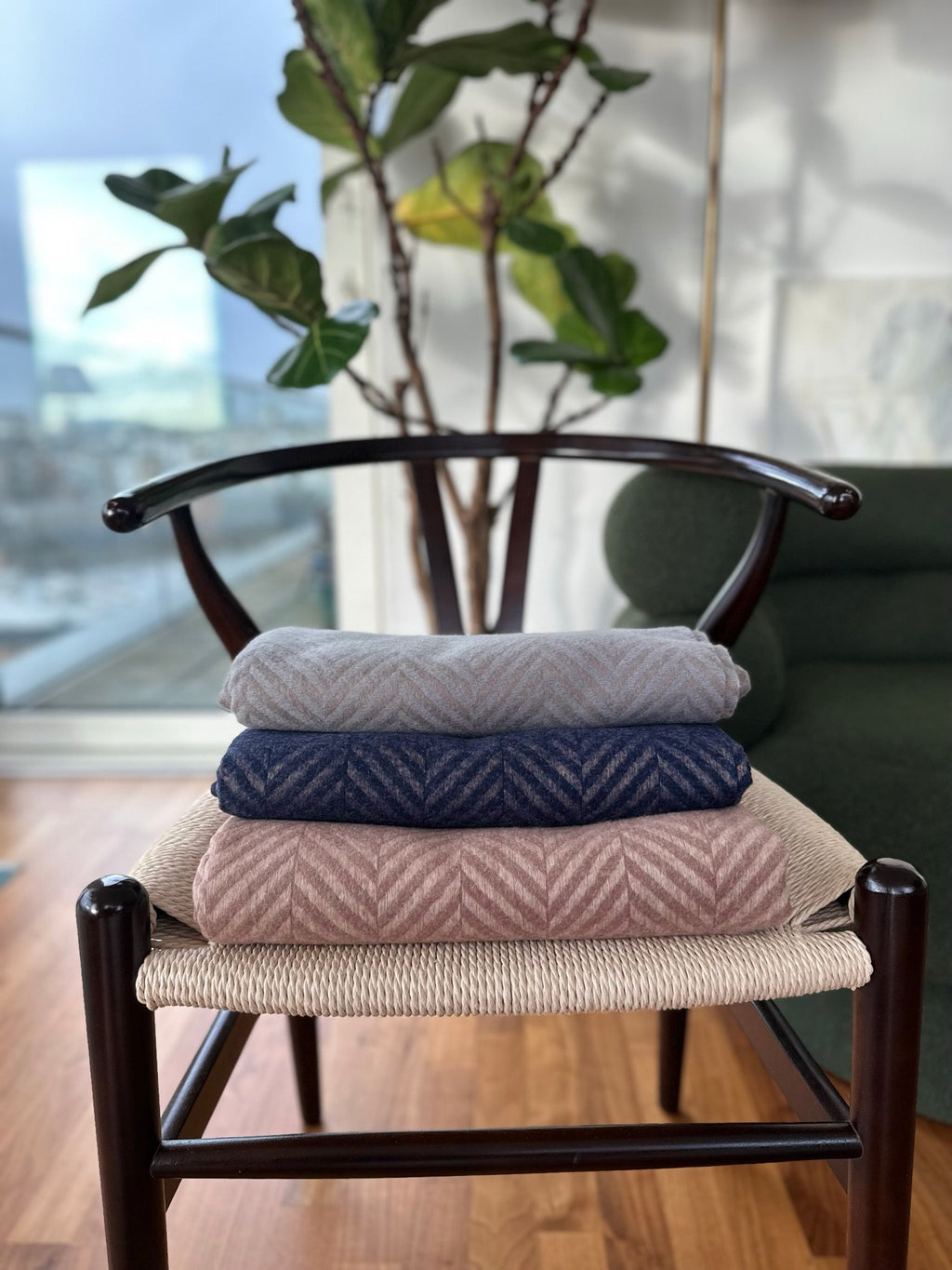 Chevron Chic  Alpaca Throw - Blue Grey