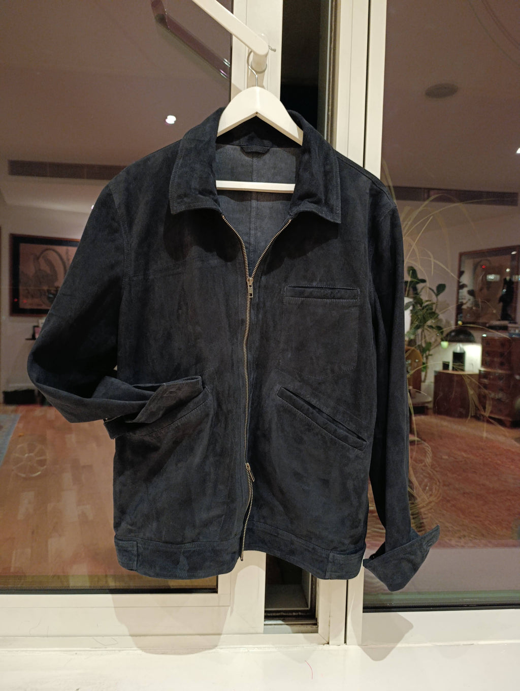 Navy Suede Zip Jacket