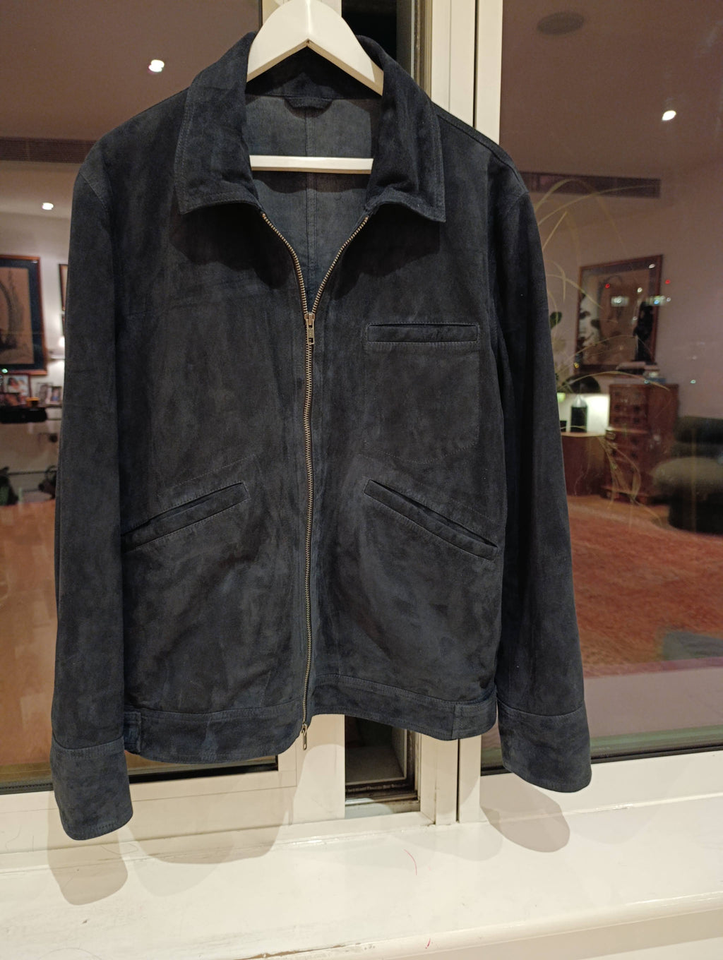 Navy Suede Zip Jacket