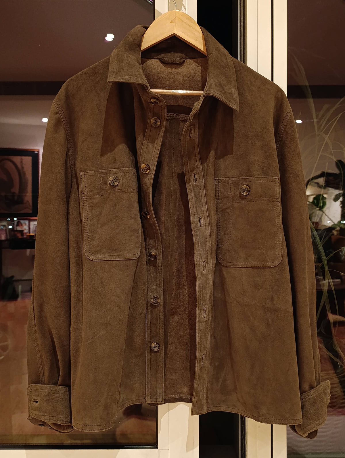 Suede Overshirt Jacket — Olive