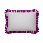 White pillow with a purple stripe border on a white background