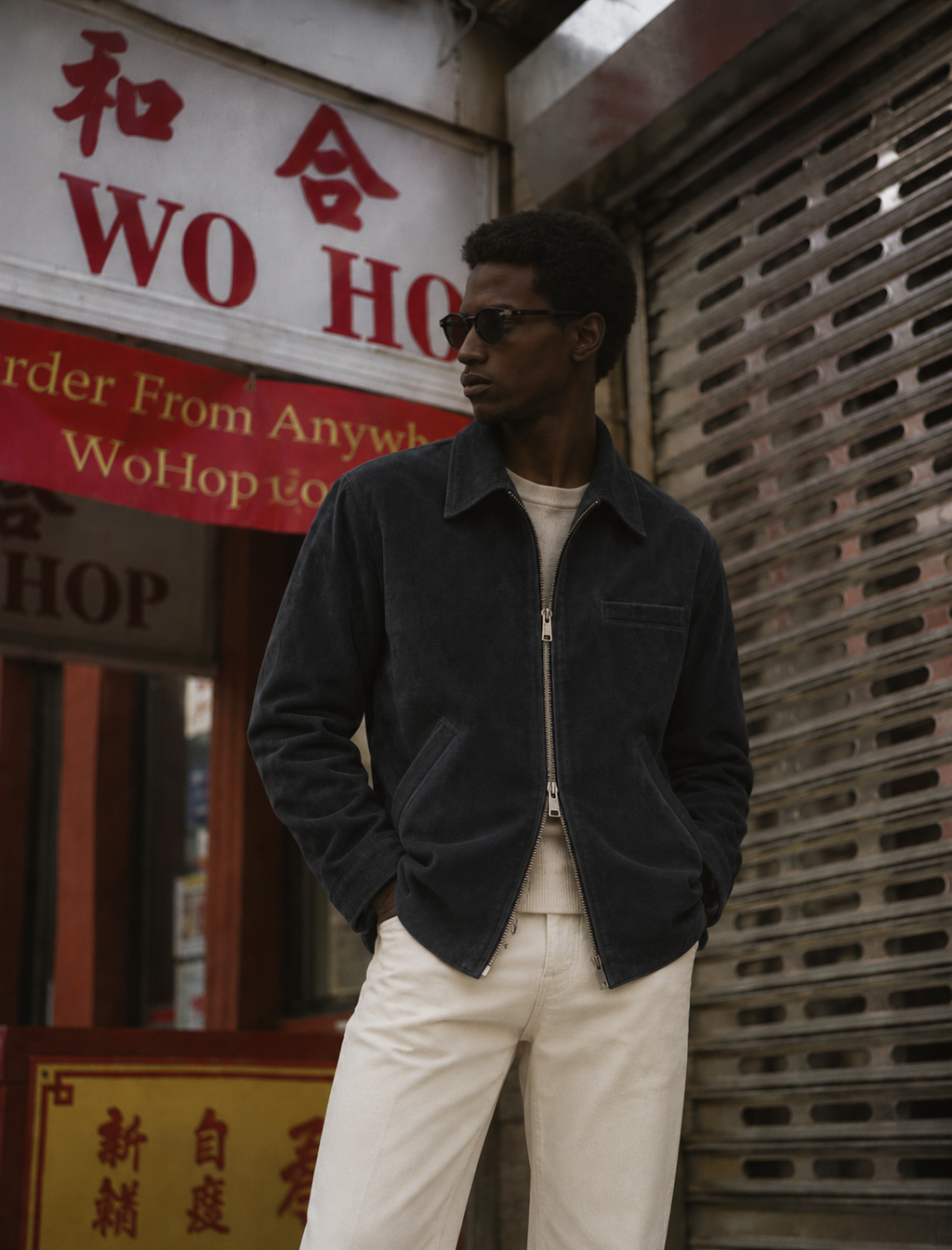 Navy Suede Zip Jacket