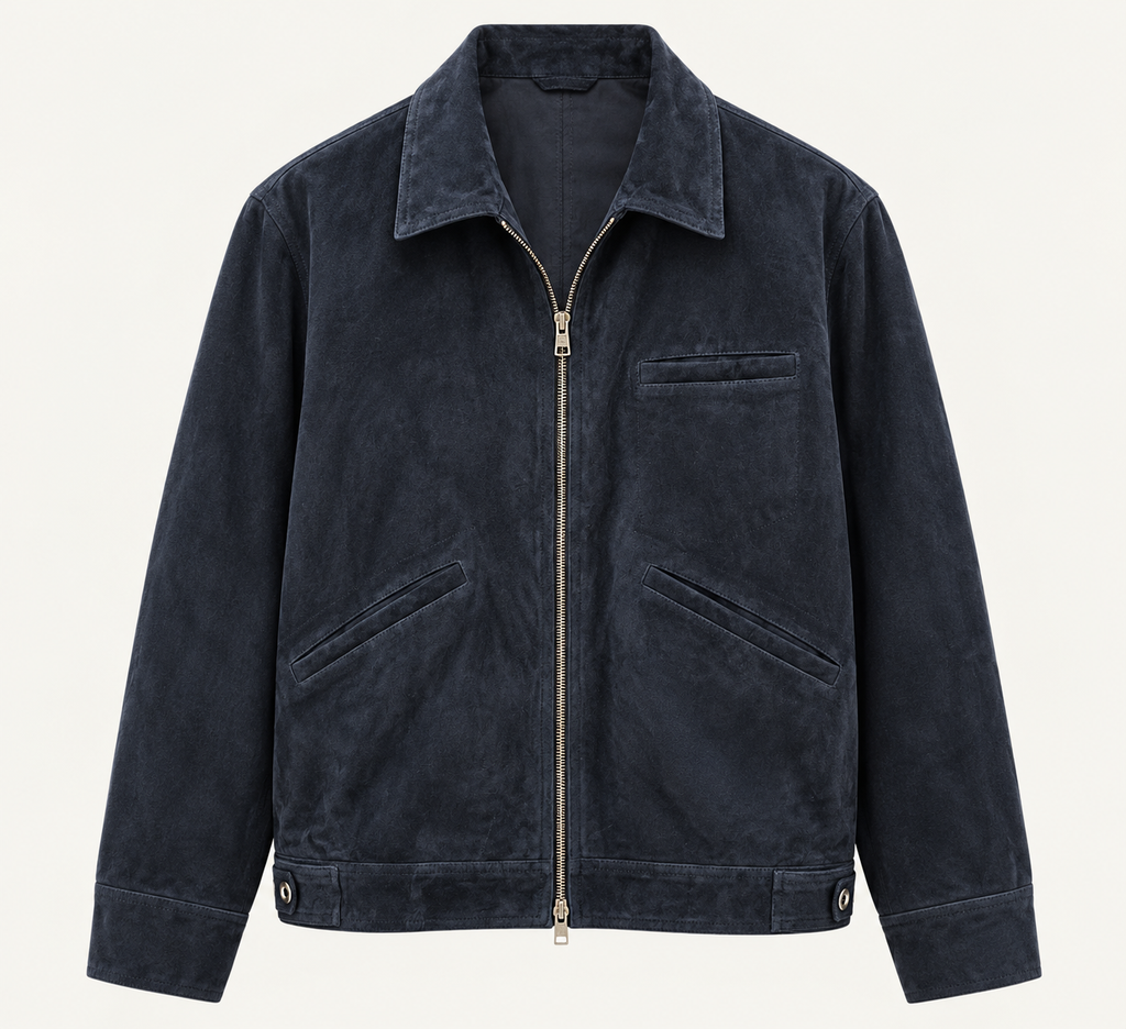 Navy Suede Zip Jacket