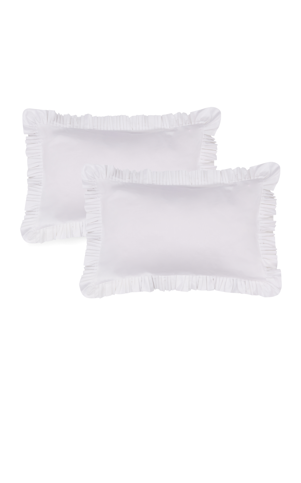 Sukun Vienna pillowcase pair, bone white cotton sateen with a ruffle border
