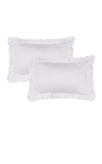 Sukun Vienna pillowcase pair, bone white cotton sateen with a ruffle border